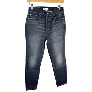 RE/DONE 90s High Rise Ankle Crop Size 28 Onyx Fade Button Fly Stretch